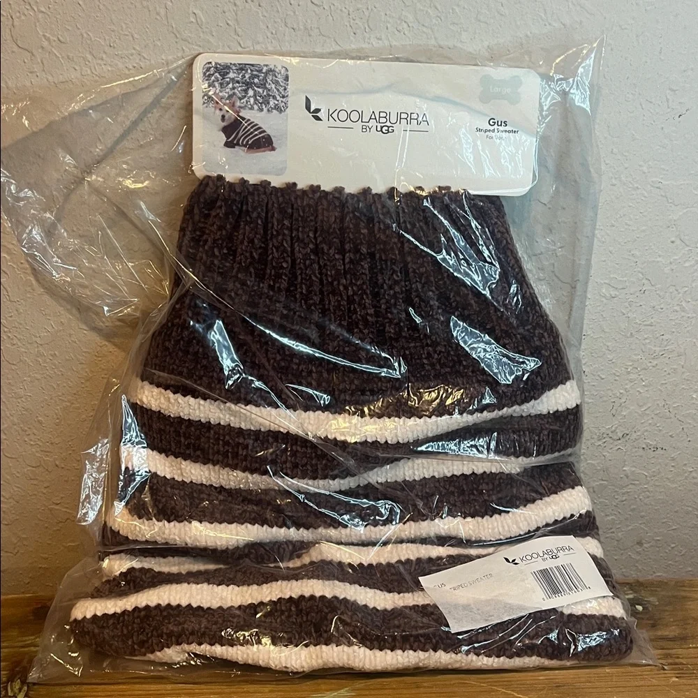 NWT Koolaburra Gus Brown & Cream Striped Knit Dog Sweater size Large